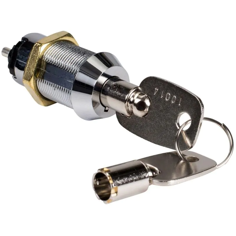 Key Switch, Momentary Off - (ON), 4A 115VAC, 3/4 inch Mounting Hole, Solder Cup Connection, W18