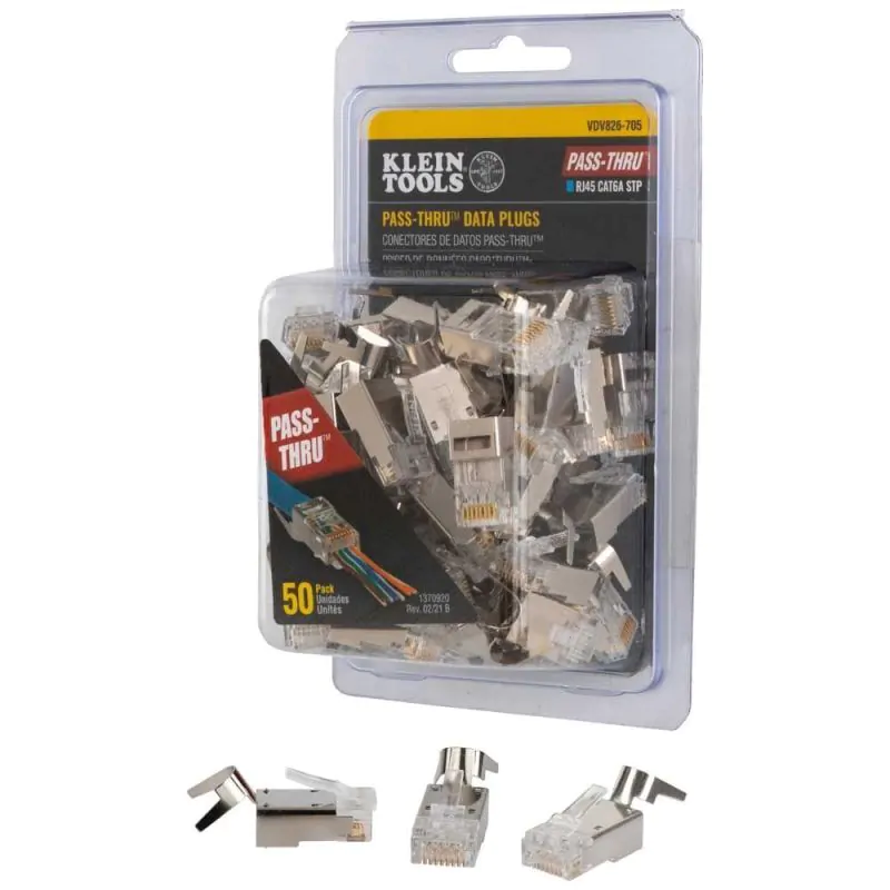 Klein 50PK Pass Thru Modular Data Plugs, RJ45 CAT6A, Shielded (STP)