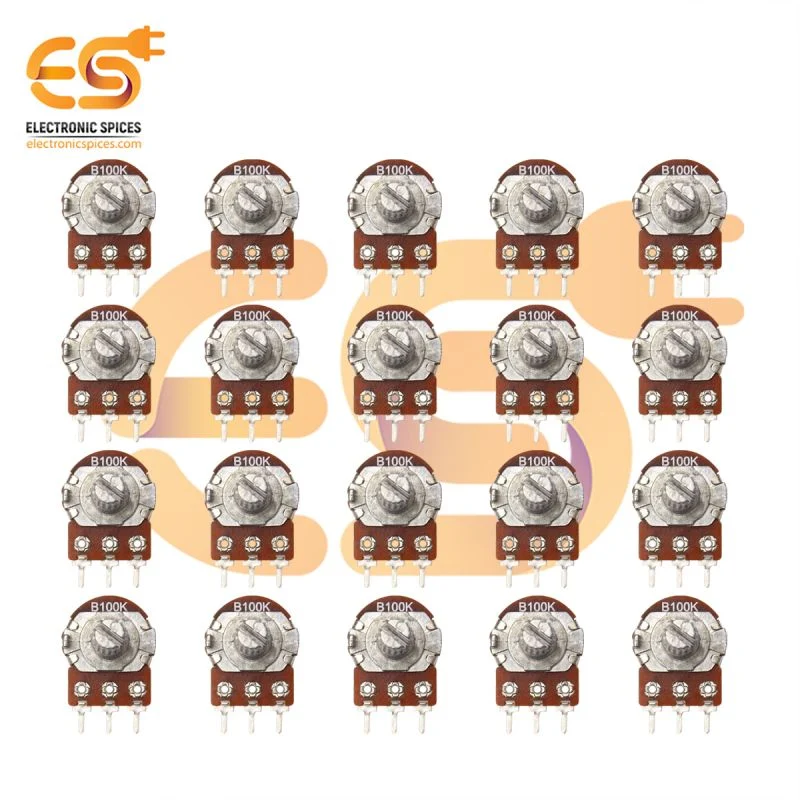 100K Rotary potentiometer round shaft handle 3 pins pack of 20pcs