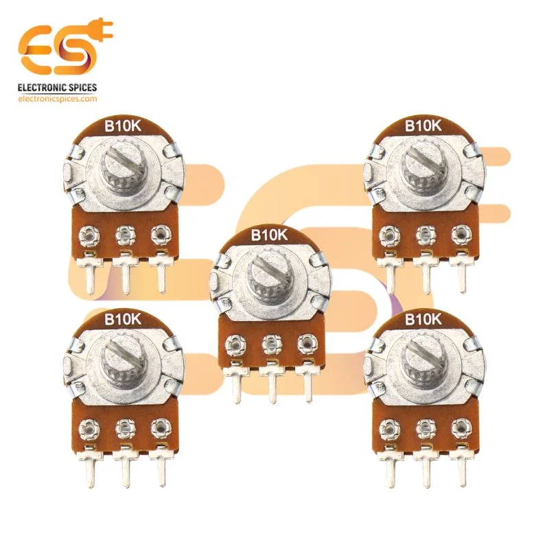 10K dual gang rotary potentiometer round shaft handle 6 pin pack of 5pcs
