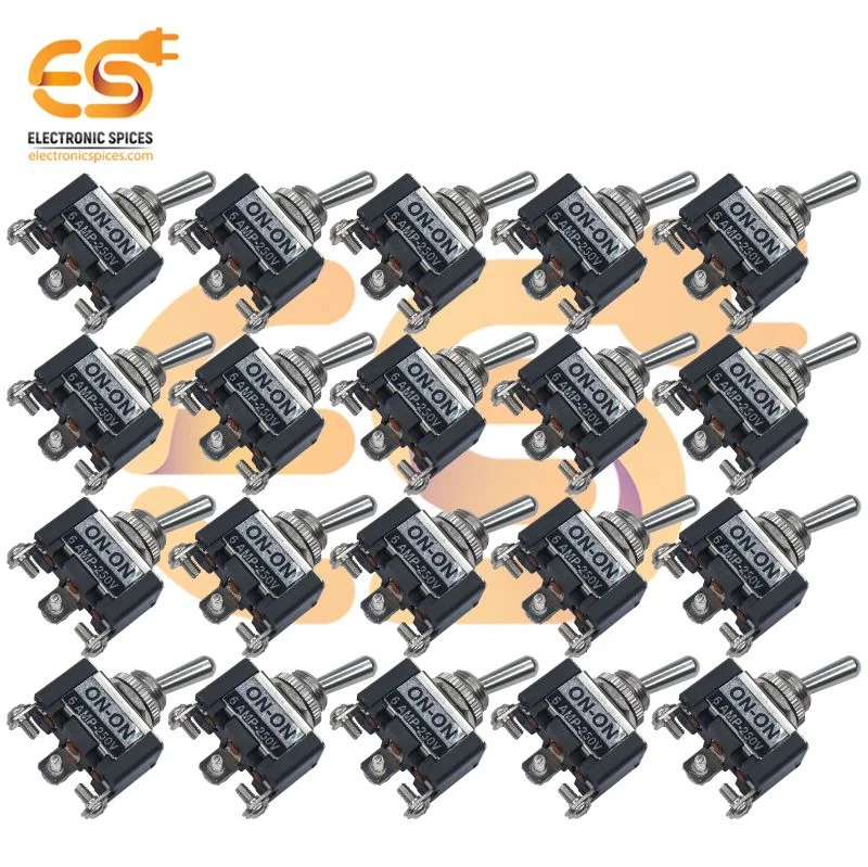 6Amp 250V 3 Pin Mini Toggle Switch ON / OFF, Black Color 20pcs