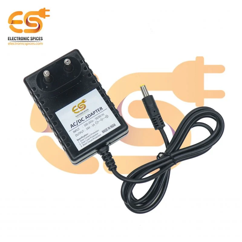 24V 1A DC Power Supply Adapter with 5.5mm x 2.5mm Male Plug Pin Connector