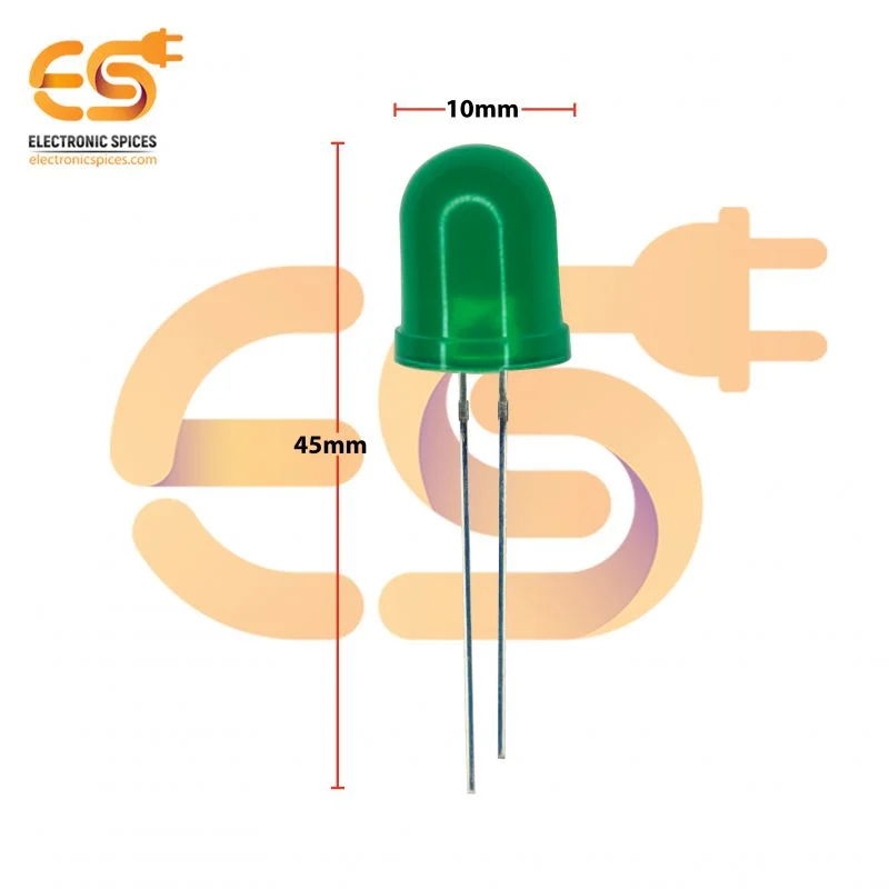 10mm Basic Green Led round shape pack of 50 (Green to Green)