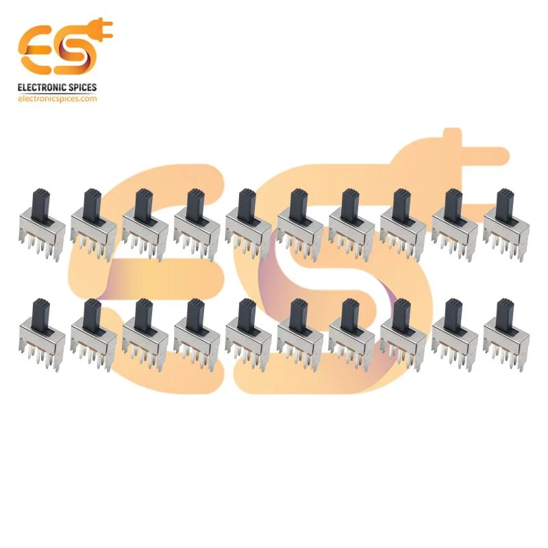 DPDT Double Pole Double Throw 2 Position 6 Long Pin Slide Switch with 2 Fix 14mm Stand Long Black Handle pack of 20pcs