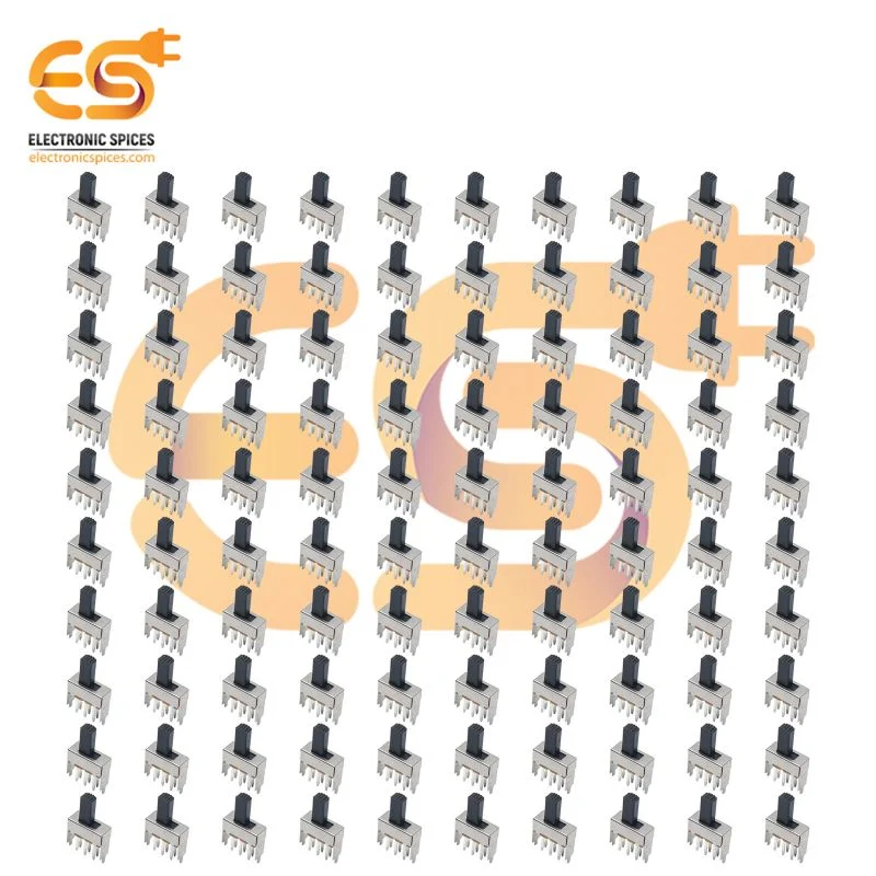 DPDT Double Pole Double Throw 2 Position 6 Long Pin Slide Switch with 2 Fix 14mm Stand Long Black Handle pack of 100pcs