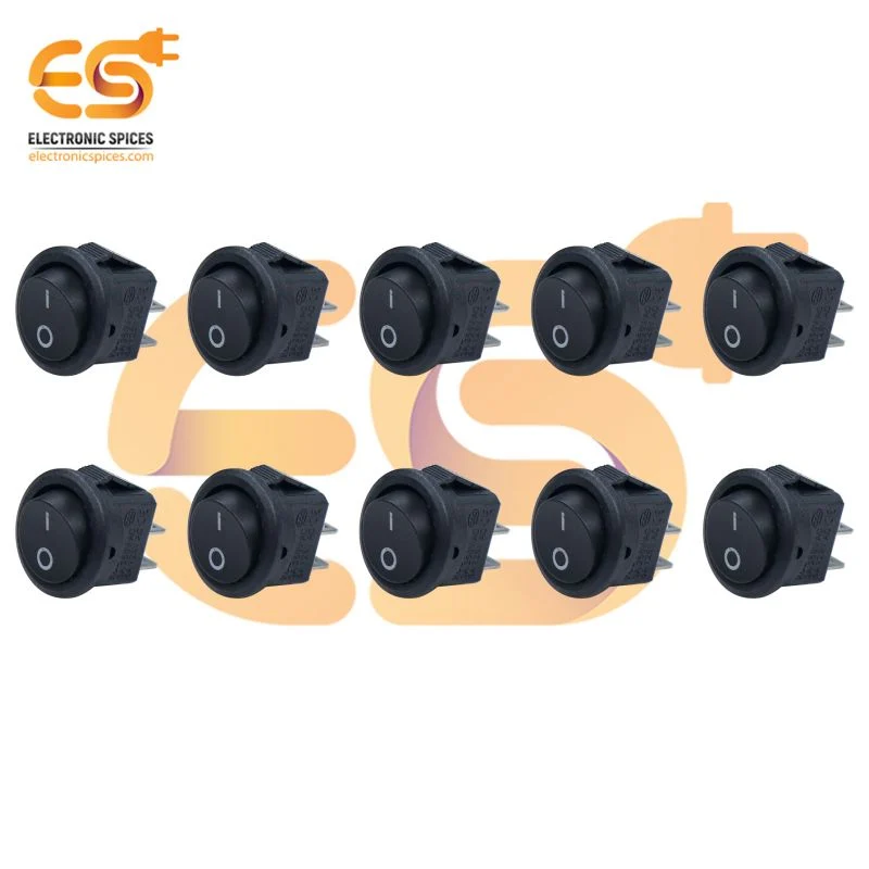 KCD11 6A 250V AC Round black colour 2 pins SPST small plastic rocker switches pack of 10pcs