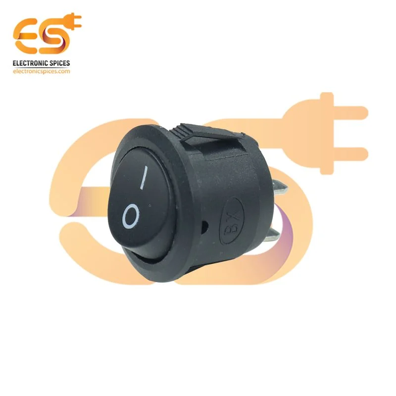 KCD1 T125 6A 250V AC Round black color 2 pin SPST small plastic rocker switch pack of 5pcs