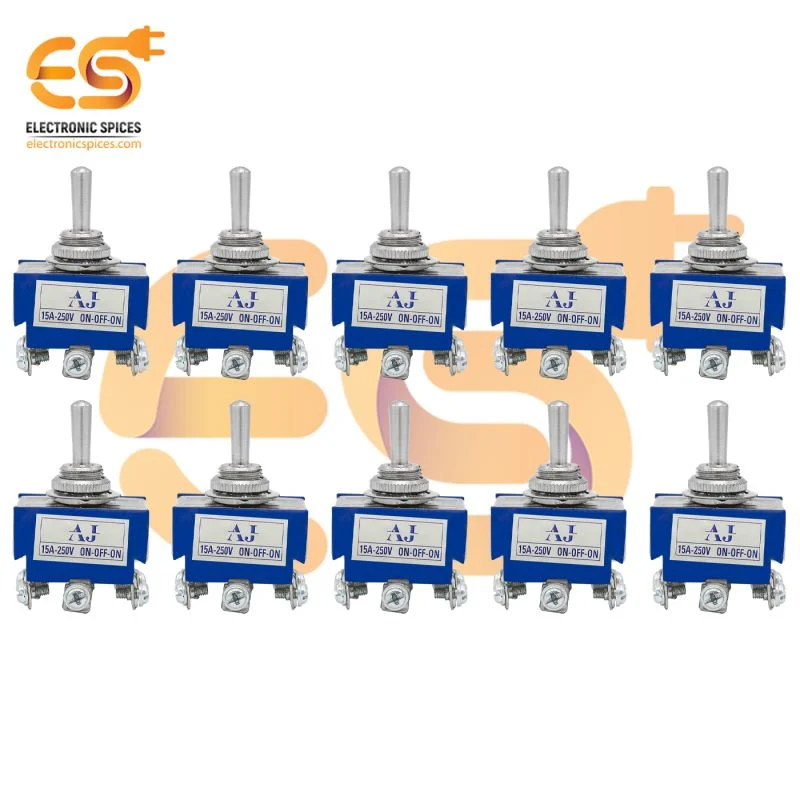 TEN1322 15A 250V 6 pin DPCO Heavy Duty Metal Body ON-OFF-ON Toggle Switch Pack of 10