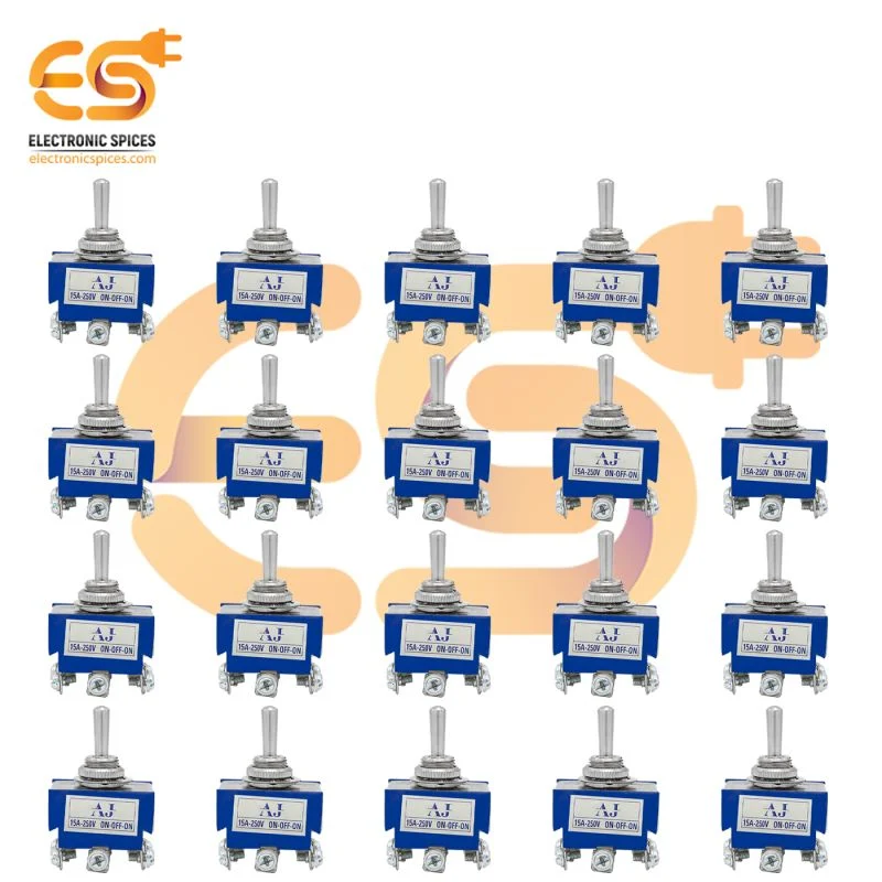 TEN1322 15A 250V 6 pin DPCO Heavy Duty Metal Body ON-OFF-ON Toggle Switch Pack of 50