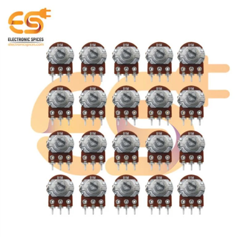 1M Rotary potentiometer round shaft handle 3 pins pack of 20pcs