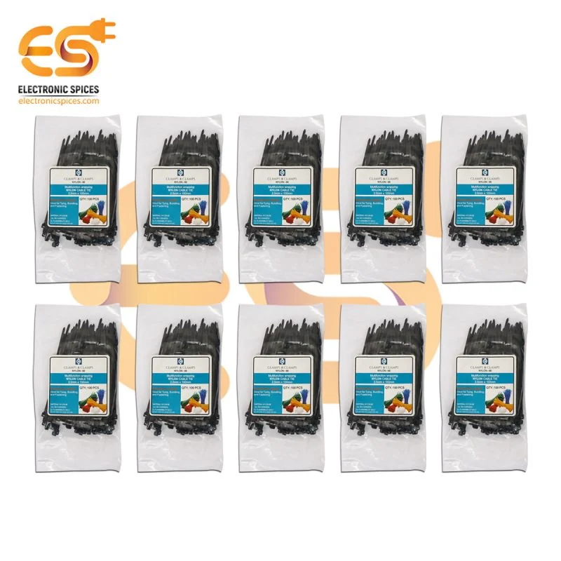 2.5mm x 100mm Black color Multi-purpose Self locking Nylon 66 industrial grade cable ties pack of 1000pcs