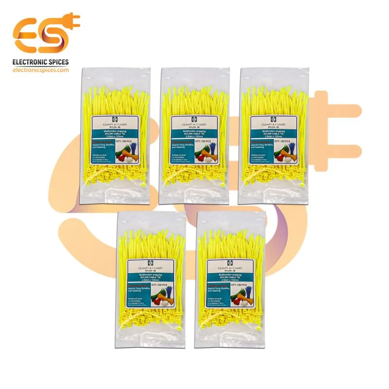 2.5mm x 100mm Yellow color Multi-purpose Self locking Nylon 66 industrial grade cable tie pack of 500pcs