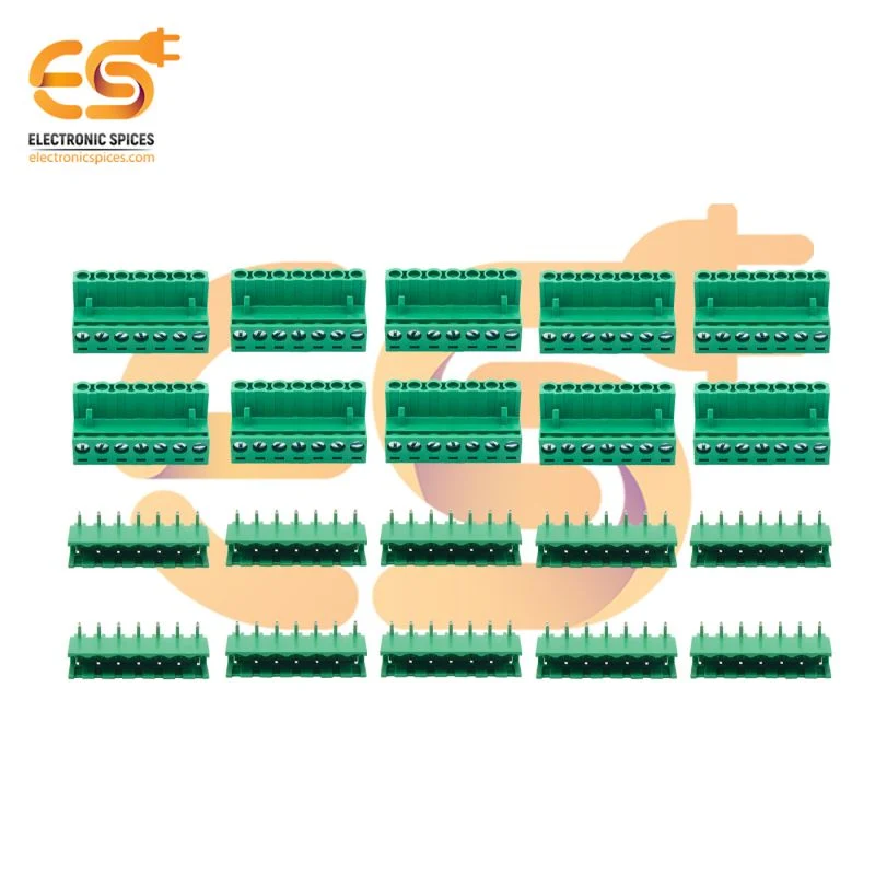 Male and Female pair of 7 pin 5.08mm pitch pluggable terminal block connectors pack of 10 pair (2EDGR-5.08-7P and 2EDGK-5.08-7P)