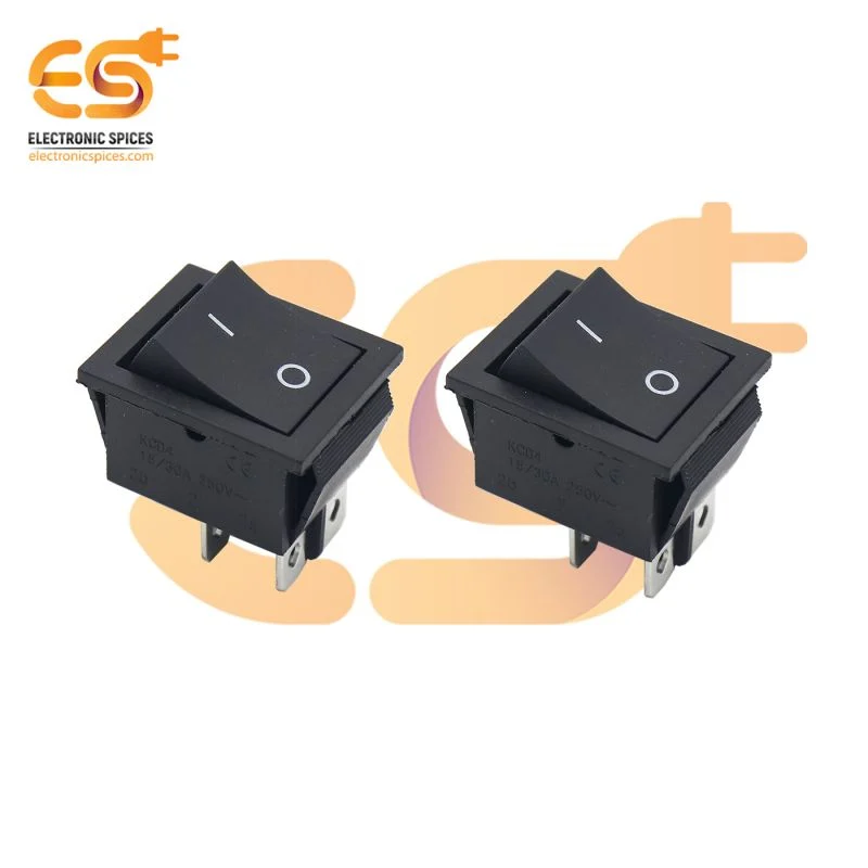 KCD4 16A to 20A 125v-250V black color 4 pin DPDT heavy duty plastic rocker switch pack of 2pcs