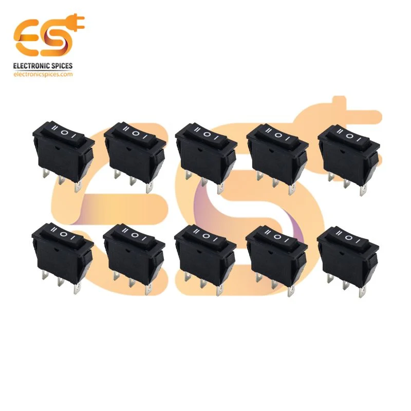 KCD3 15A 250V AC black color 3 pin SPCO heavy duty plastic rocker switches pack of 5pcs