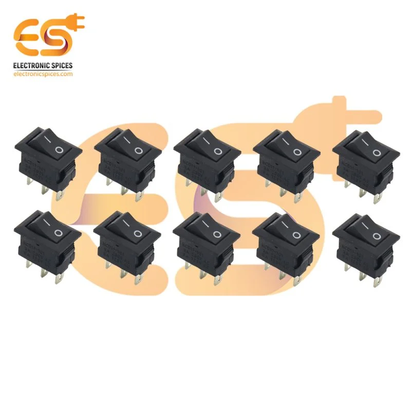 KCD11-101 3A 250V AC black color 3 pin SPDT mini plastic rocker switches pack of 10pcs