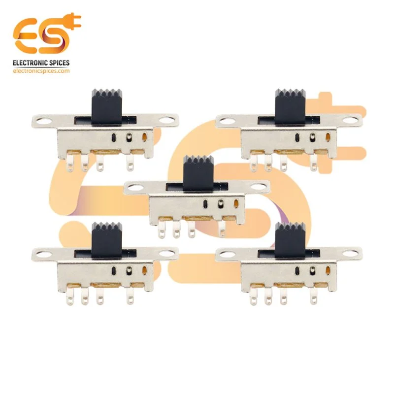 SS23E04G5 0.3A 30V DP3T 8 pin metal body panel mount plastic handle slide switch pack of 5pcs