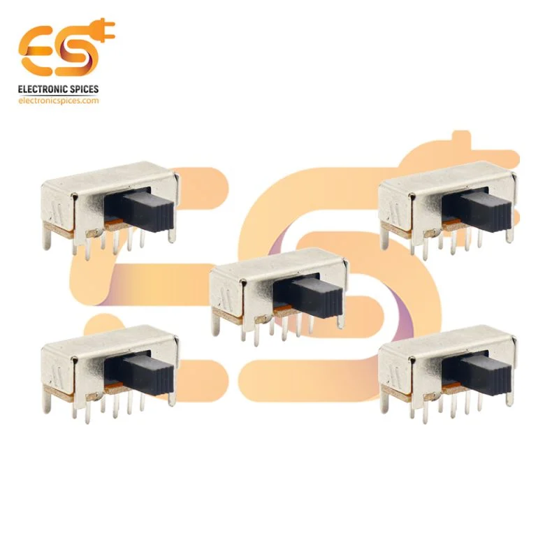 SK23D06 0.5A 50V DP6T 8 pin L shape metal body panel mount plastic handle slide switch pack of 5pcs