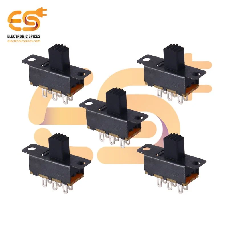 SS22F32 0.3A 30V DPDT 6 pin metal body panel mount plastic handle slide switch pack of 5pcs