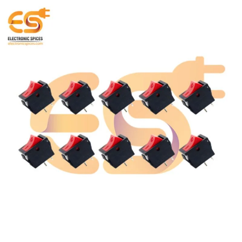 KCD 002 6A 250V AC 2 pins SPST red color mini plastic rocker switches pack of 500
