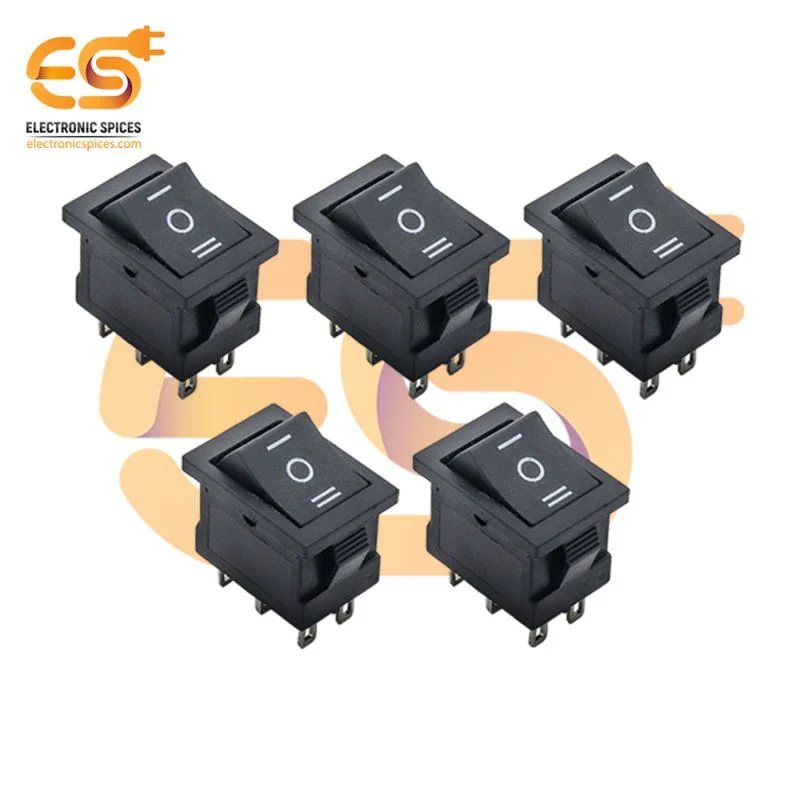 KCD1 6A 250V black color 6 pin DPCO small plastic rocker switch pack of 5pcs