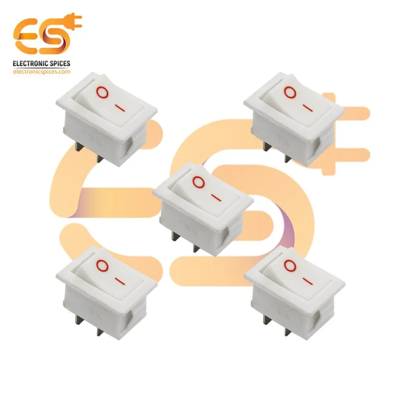 KCD1-B101 6A 250V AC white color 2 pin SPST small plastic rocker switch pack of 5pcs