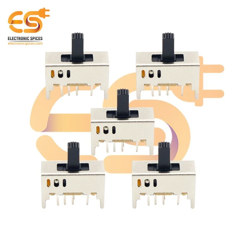 SS23D03 0.3A 30V DP3T 8 pin metal body panel mount plastic handle slide switch pack of 5pcs