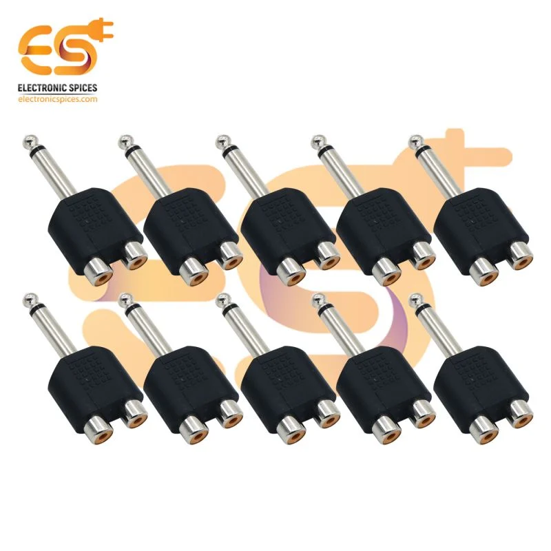Single 6.35mm male to 2 RCA female dual splitter interface audio connectors pack of 20pcs