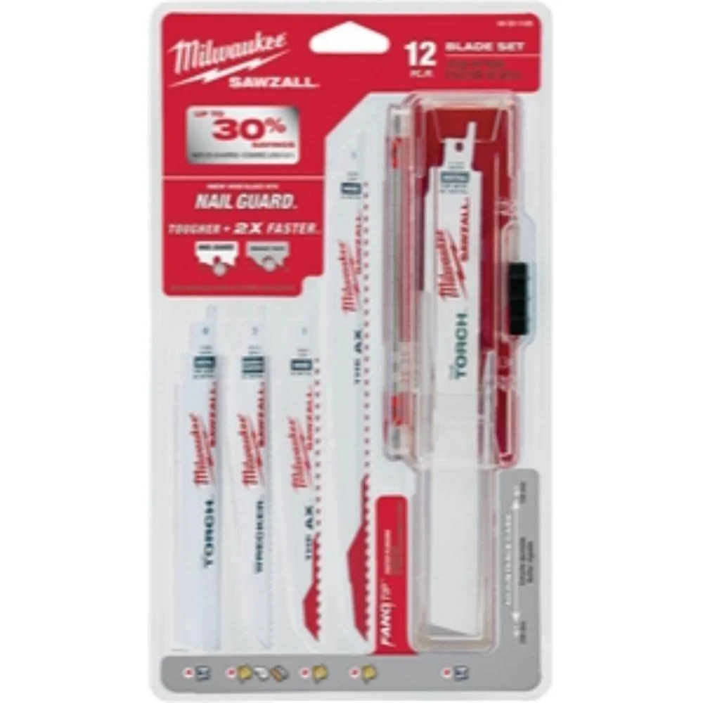MILWAUKEE RECIPROCATING SAW BLADE SET, 12 PIECE, BI METAL