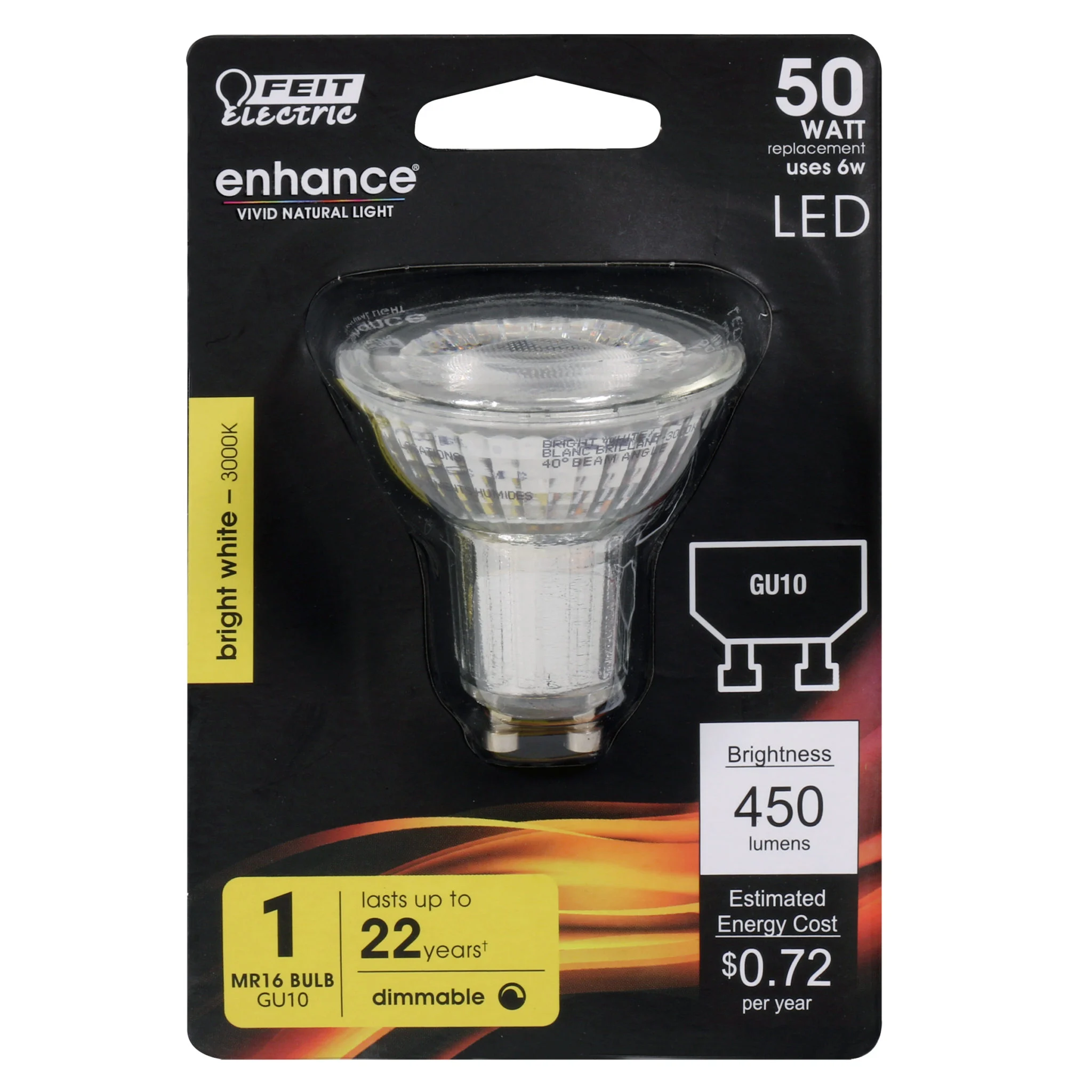 MR16 GU10 LED Bulb 6W 3000K Dimmable 450 Lumens