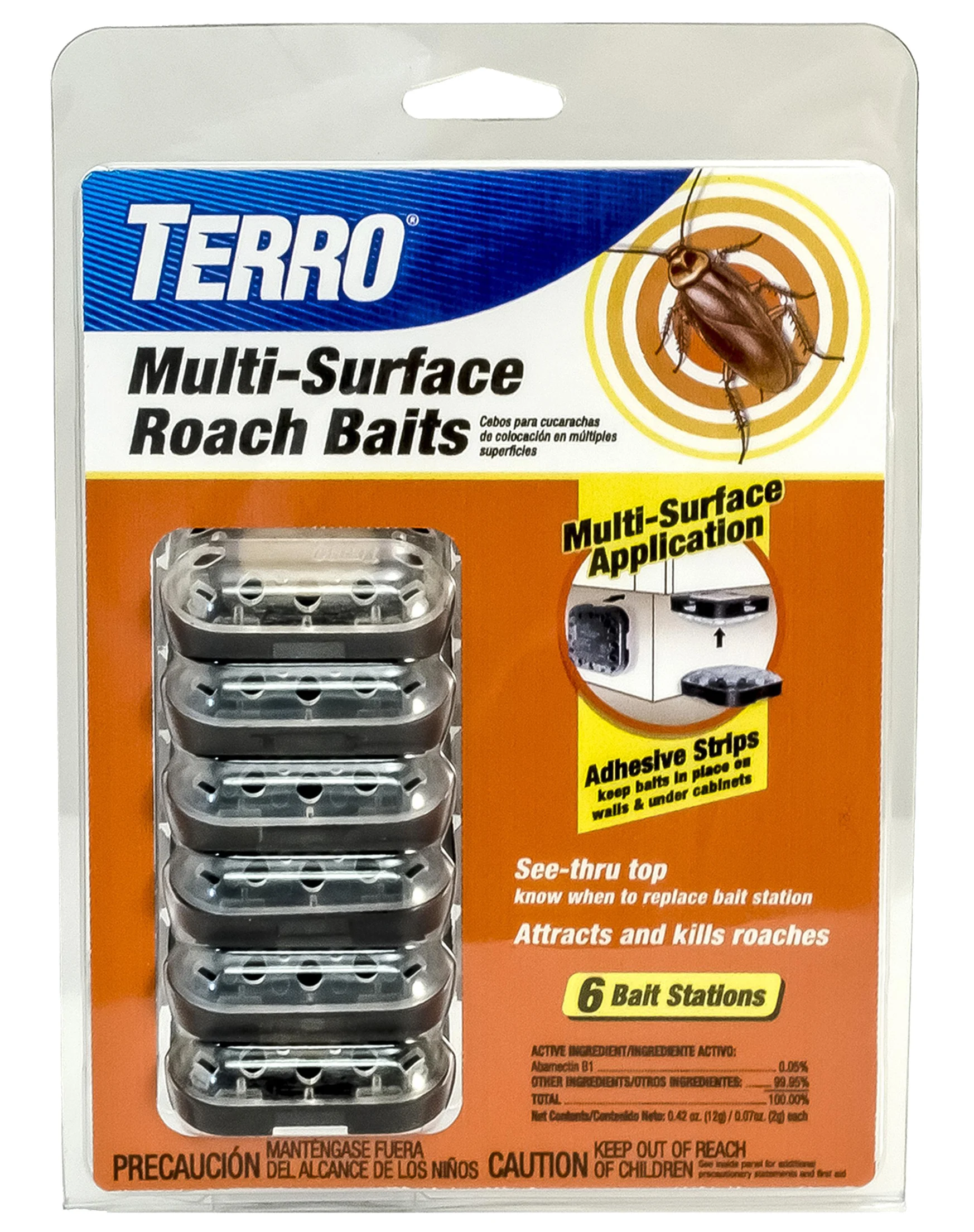 Multi-Surface Solid Roach Bait Stations with Adhesive Strips