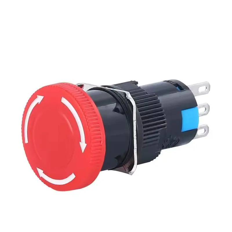 Normally Closed Emergency PushEStop Button Mushroom Cap Stop Switch, LAY16, LA16, 5A 220V, 15mm Hole Size, 24mm Button.