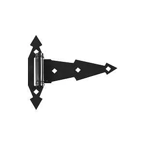 Ornamental Spring T Hinge, Black Steel 7 in, Adjustable Self-Closing