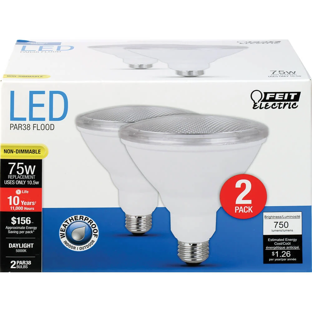 PAR38 LED Bulb 10.5W (75W Eq) 3000K E26 Weatherproof 2-Pack