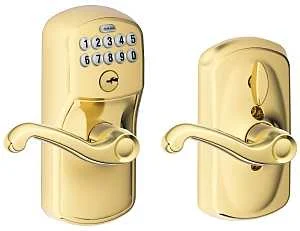 Plymouth/Flair Keypad Entry Lever Lock with Flex-Lock, Brass
