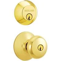 Plymouth Keyed Entry Knob and Single Cylinder Deadbolt Combo, Brass