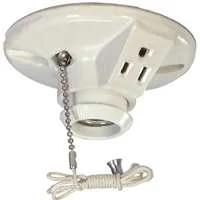 Porcelain Ceiling Lampholder with Outlet, White, 660W 125V