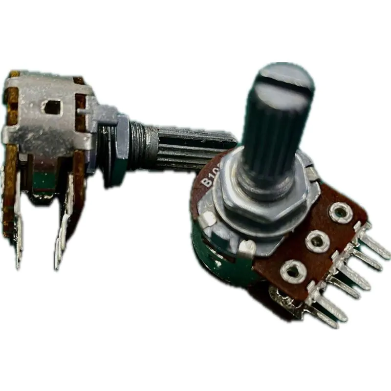 Potentiometer Linear100K Ohm Dual, 5mm Knurled Fluted Shaft Size, Center Detent, W25