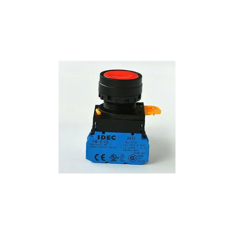 PUSH BUTTON SWITCH, Normally Open IDEC YW1B-M1E10R, Red Control Run, YW-E10 SPST 10A/600V
