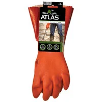 PVC Coated Work Gloves, Large, 12 in, Orange, Gauntlet Cuff