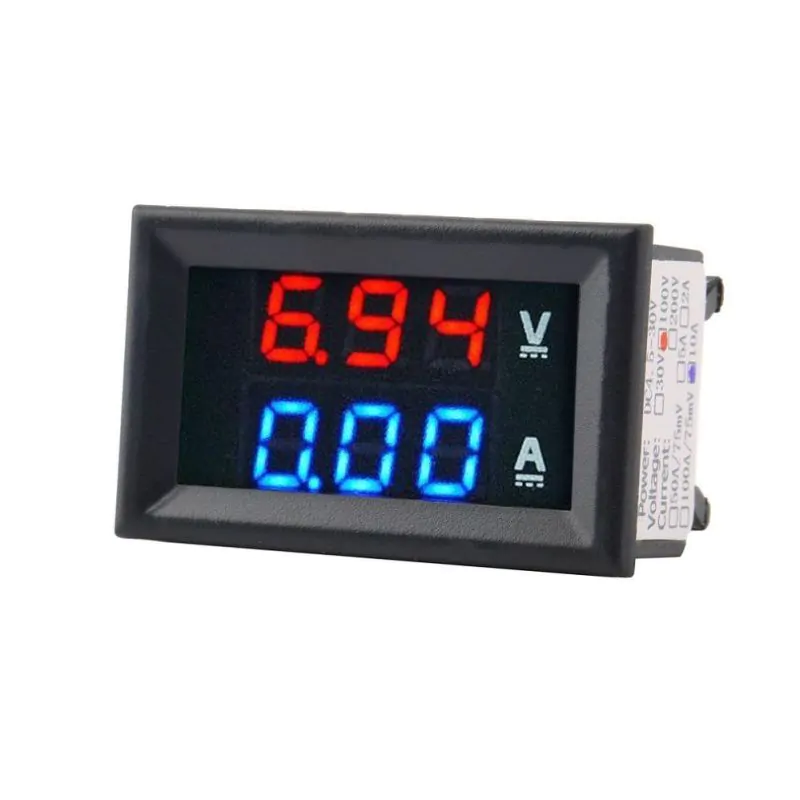RED & BLUE LED DC VOLT and AMP DIGITAL PANEL METER 0-100VDC 0-10A DC