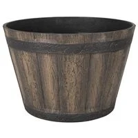 Resin Barrel Planter, Weathered Oak Finish
