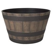 Resin Whiskey Barrel Planter Dark/Weathered Oak 20.5 in