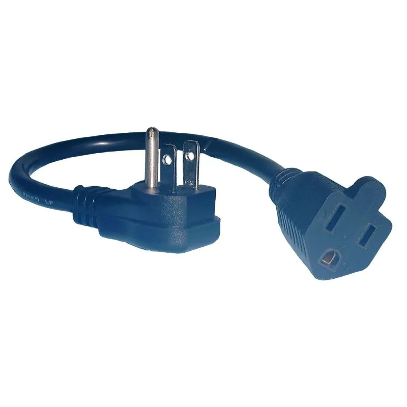 Right Angle Mini Extension AC Power Cord 12 inch SJT16/3