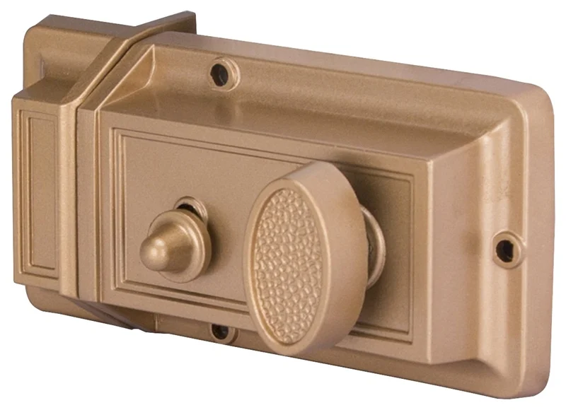 Rim Night Latch w/ Hold-Open, Brass Finish, Keyed Different