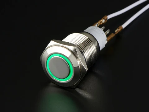 Rugged Metal On/Off Switch with Green LED Ring - 16mm Green On/Off