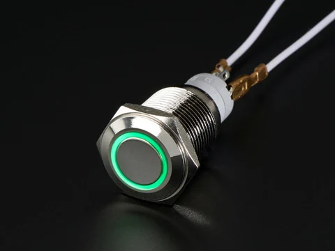 Rugged Metal Pushbutton with Green LED Ring - 16mm Green Momentary