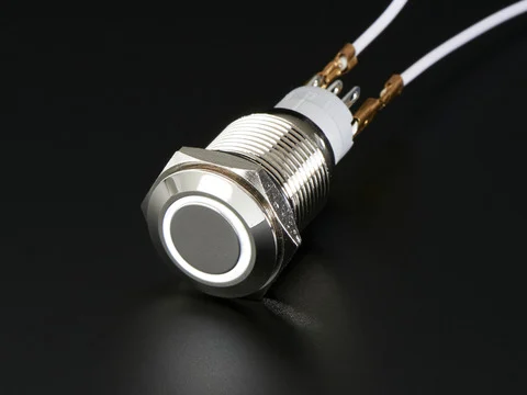 Rugged Metal Pushbutton with White LED Ring - 16mm White Momentary