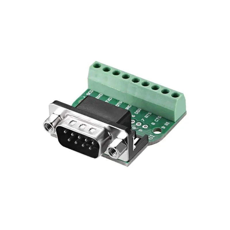 Serial DB9 Male to Terminal Breakout Board Box Connector RS232 Rewire Reconfiguration Screws, No Cover