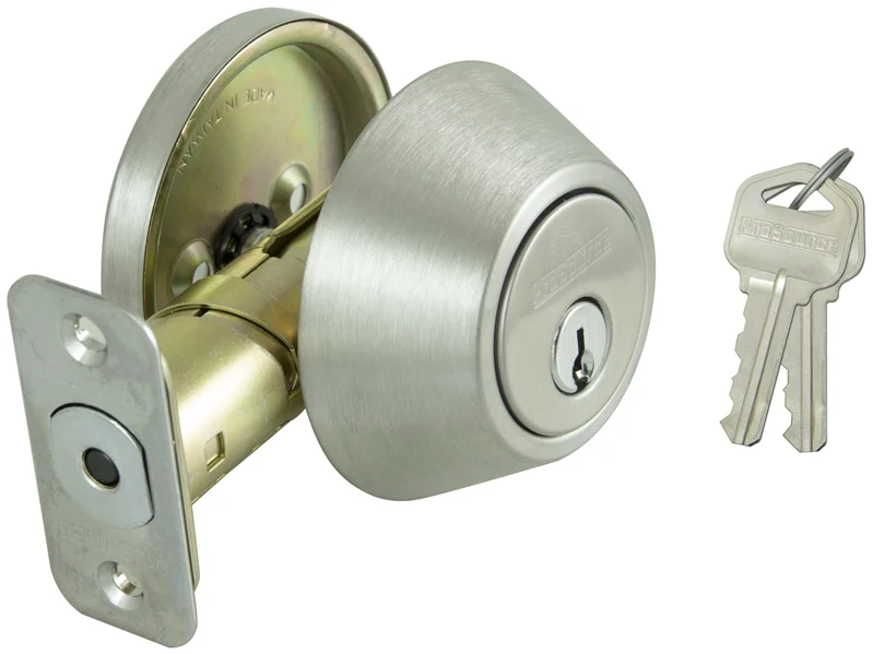 Single-Cylinder Deadbolt Lock, Stainless Steel Finish